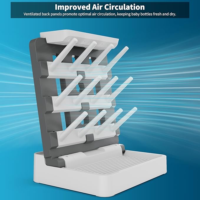 Baby Bottle Drying Rack, Vertical Standing Bottle Dryer Rack Holder-Space Saving Baby Bottle Drying Rack for Countertop-Holds Up to 12 Baby Bottles & Cup