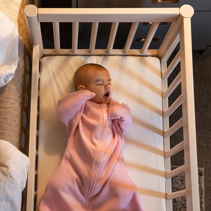 SleepingBaby Zipadee-Zip Transition Swaddle - Cozy Fleece Wearable Blanket with Two-Way Zipper for Baby Sleep - Rose Pink, X-Small (3-6 Month)