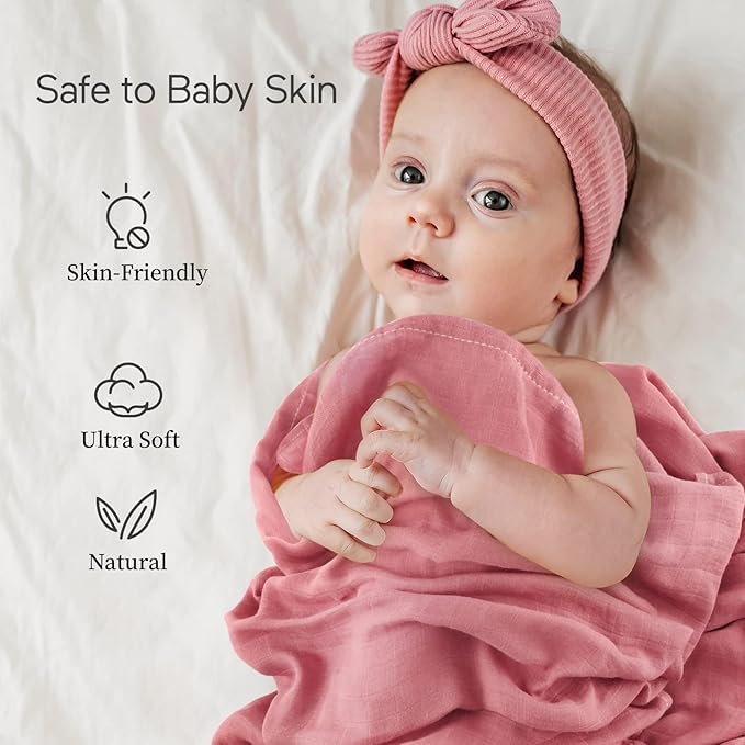 Momcozy Muslin Swaddle Blankets, 4 Pack Ultra Soft Neutral Matching Baby Swaddle Blanket, Breathable Skin Friendly, Large 47 x 47 Inch Swaddling Receiving Blanket for Boy Girl, Light Green