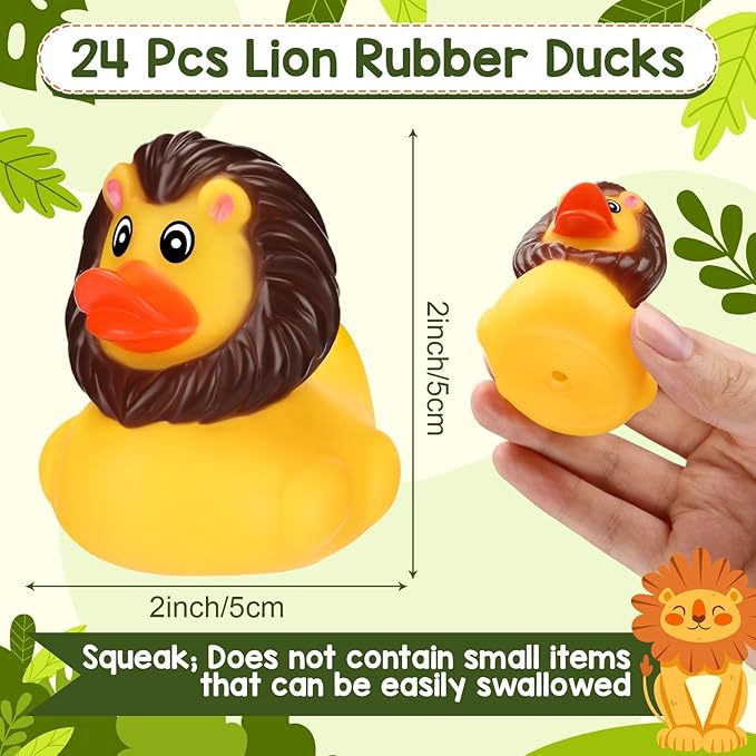 Jexine 24 Pieces Rubber Ducks 4 Styles Assorted Rubber Fun and Adorable Gifts Birthday Party Supplies Bathtub Floating Ducking Reward Gift Bag Filler(Lion Style)