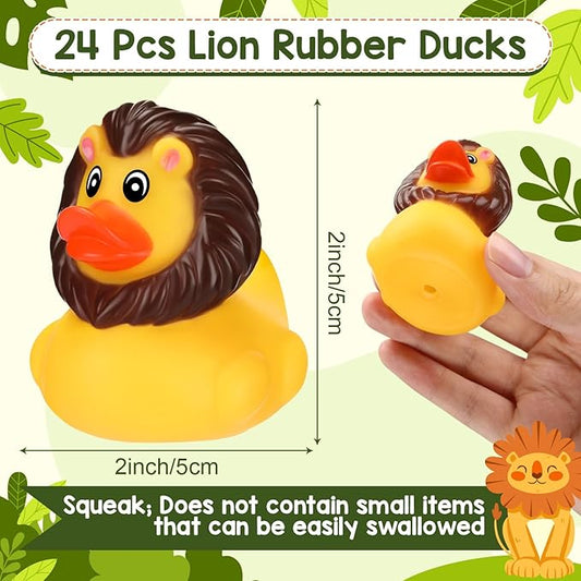 Jexine 24 Pieces Rubber Ducks 4 Styles Assorted Rubber Fun and Adorable Gifts Birthday Party Supplies Bathtub Floating Ducking Reward Gift Bag Filler(Lion Style)