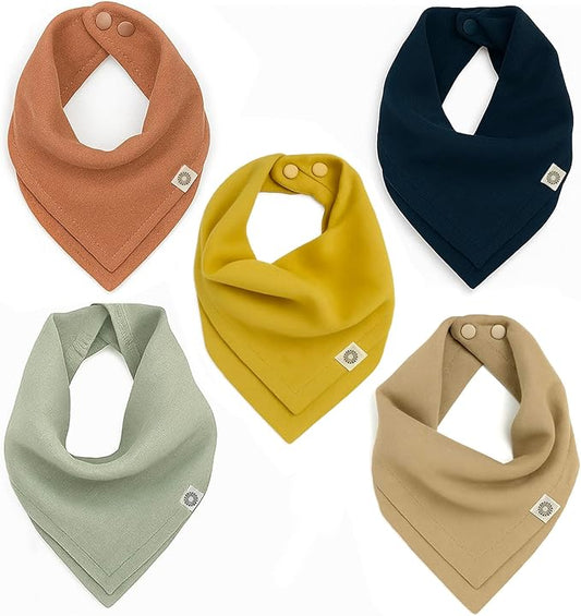 Kishu Baby Indi Organic Baby Bandana Bibs – Fairtrade 4-Way Reversible Drool Bibs for Boys & Girls – Unisex (Set of 5)