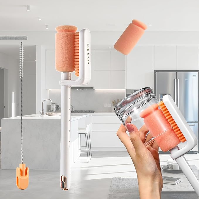 Bottle Brush Cleaner, 3-in-1 Water Bottle Cleaner Brush Straw Nipple Bottle Cleaner Brush Set Long Handle Bottle Cleaning Brush for Washing Tumblers, Sport Bottles, Cup Lid Cleaning Brush White