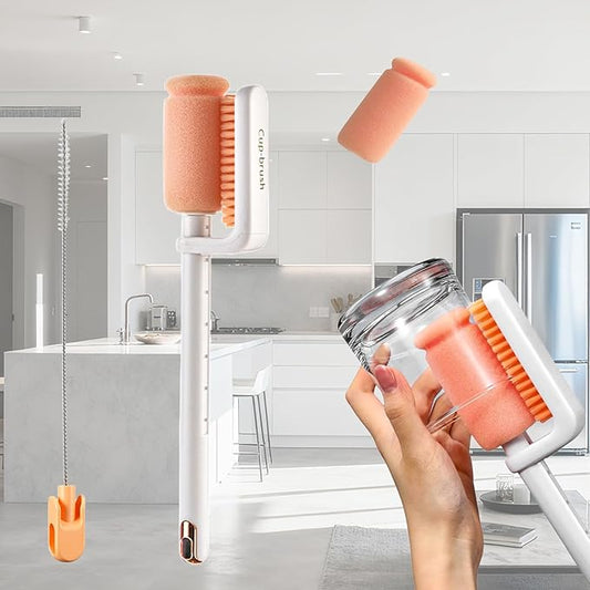 Bottle Brush Cleaner, 3-in-1 Water Bottle Cleaner Brush Straw Nipple Bottle Cleaner Brush Set Long Handle Bottle Cleaning Brush for Washing Tumblers, Sport Bottles, Cup Lid Cleaning Brush White