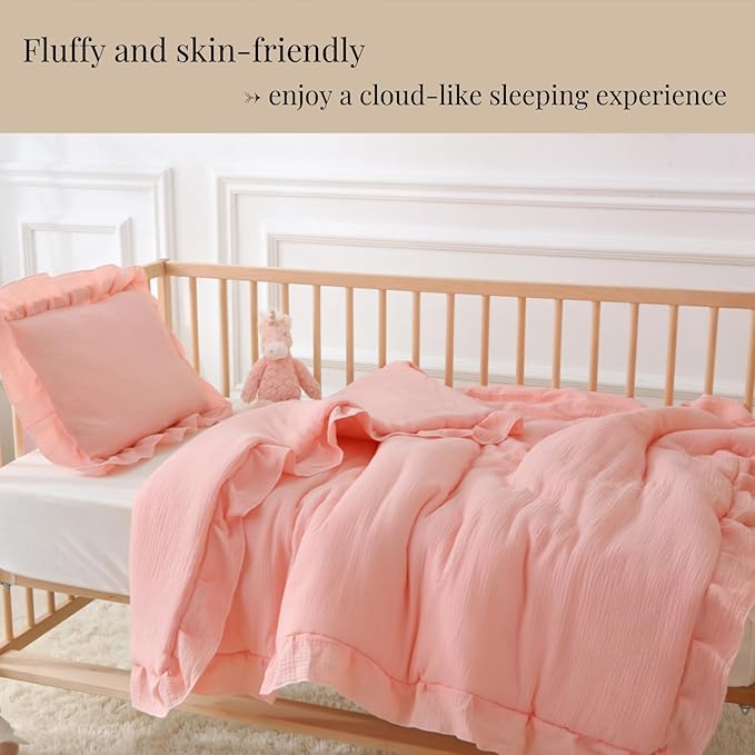 100% Cotton Muslin Crib Comforter/Quilt,Ultra Soft Cozy Reversible Baby Blanket,All Season Toddler Blankets for Boys and Girls, Machine Washable,41"x48"