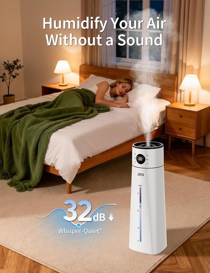 JRD Humidifier Large Room 8L/ 2.1Gal, Ultrasonic Cool Mist for Bedroom, Quiet Humidifier with Remote Control, 10 Mist Modes, 24H Timer, AI Mode for Baby Home Office Adults Plants