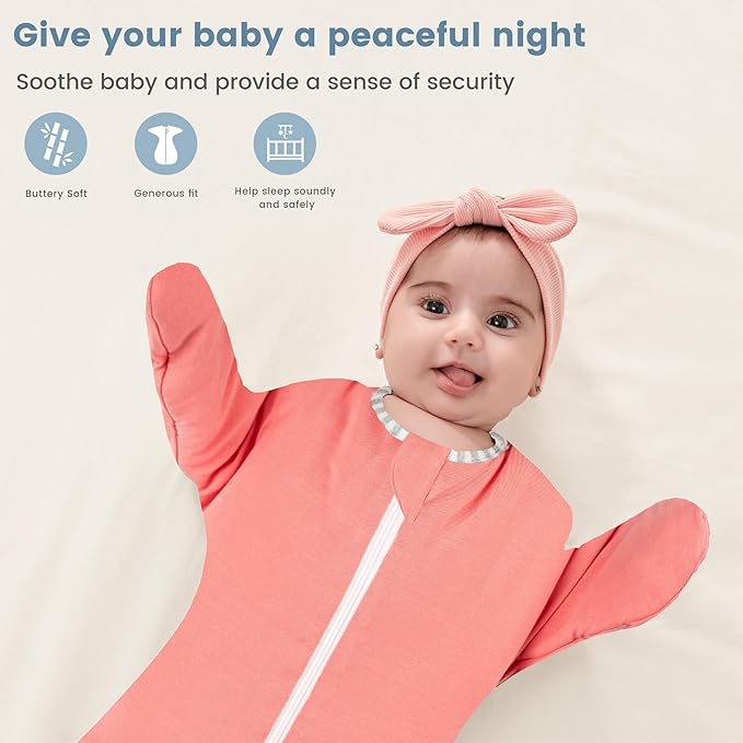 ZIGJOY Shark-Fin Transition Swaddle - 2.5 Tog Rayon Made from Bamboo Sleep Sack Transitional Swaddle Sack Baby Wearable Blanket, Peach Pink, 6-12 Months