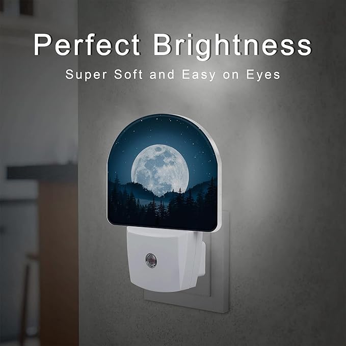 Full Moon and Misty Forest Night Light Plug into Wall, Starry Sky and Forest Dusk to Dawn Night Light,0.5w Energy Saving Sleep Friendly Nightlights for Kids Boys Girls Home Decor