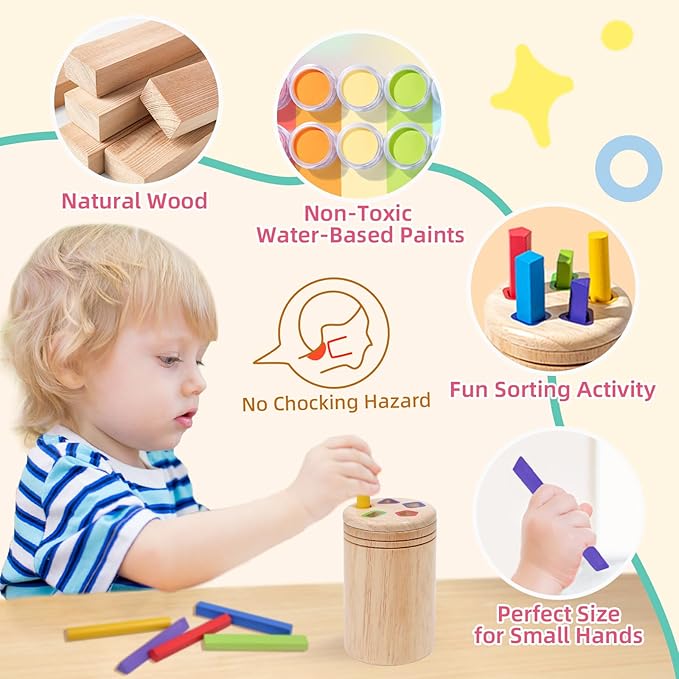 Montessori Wooden Stick Color Sorting Toys for 3 Year Old,Preschool Learning Activities Educational Fine Motor Matching Game,Birthday Gifts for Boys Girls