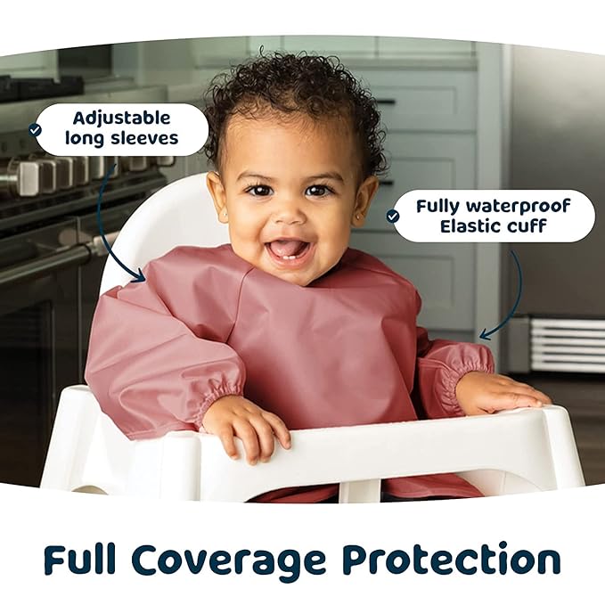 Tiny Twinkle Long Sleeve Bib for Babies & Toddlers – 2 Pack Waterproof Smock Bibs for Eating – Machine Washable & Mess-Proof, Baby Feeding Essential & Shower Must-Have (Taupe Lilac,2-4Y)