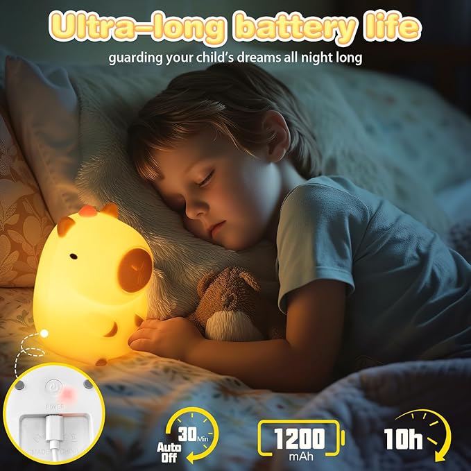 Night Light for Kids, Rechargeable Dimmable Silicone LED Nightlight with 7 Colors, Baby Nursery Night Lamp, Touch Squishy Lamp, Cute Gifts for Girls, Boys, Toddler Room Decor, Capybara