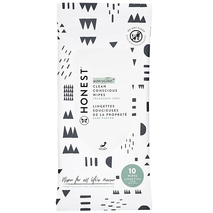 The Honest Company Clean Conscious Multi-Use Wipes Hypoallergenic and Unscented for Sensitive Baby Skin Over 99% Water Compostable Plant Based Baby Wipes Pattern Play 10 Count