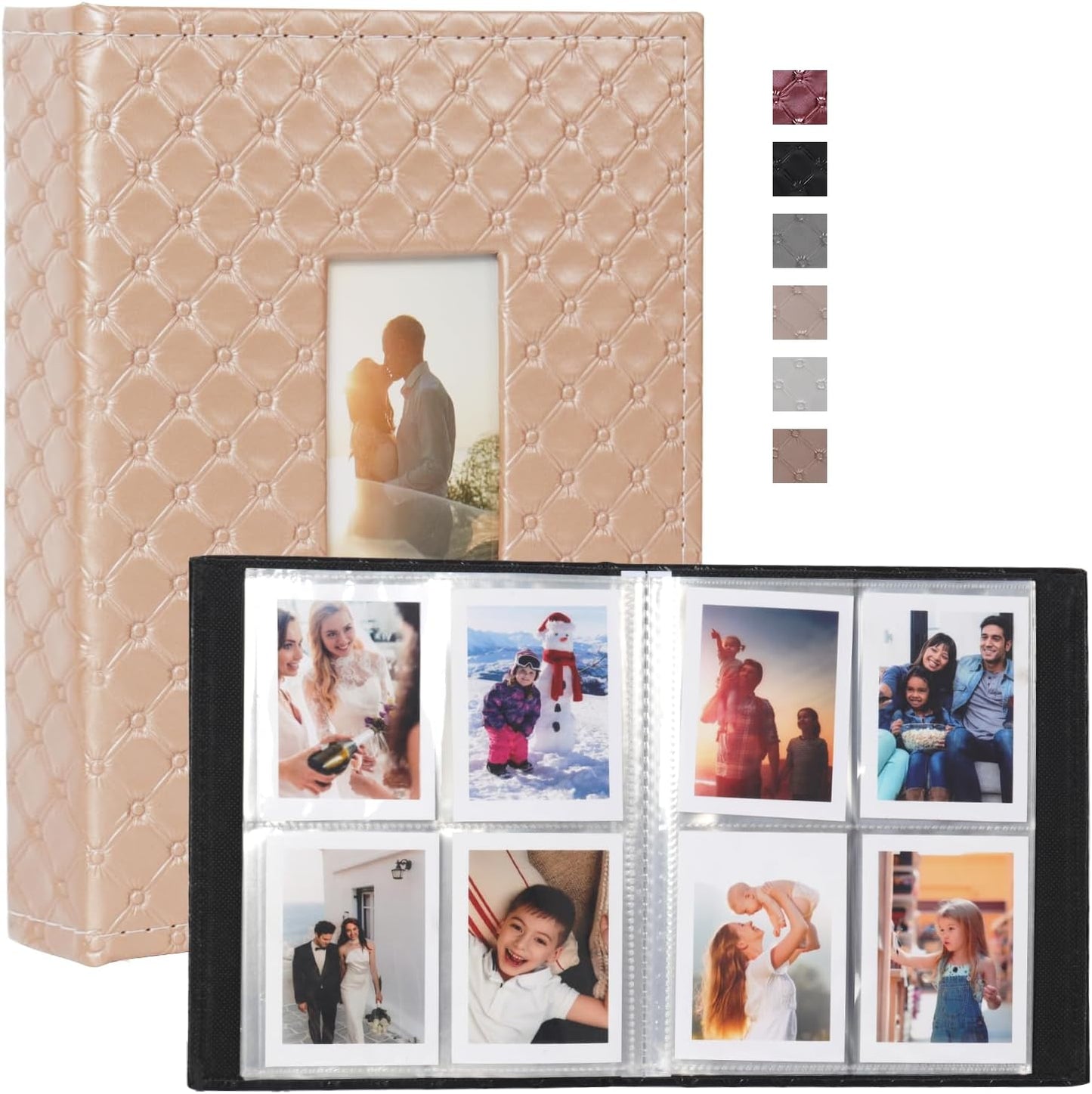 RECUTMS Polaroid Photo Album 208 Photos for Fujifilm Instax Mini Camera, 2x3 Inch Photo Album, Leather Cover with Window, for Instax Mini 12 11 9 40 90 8 7 Evo LiPlay Instant Camera (Brown)