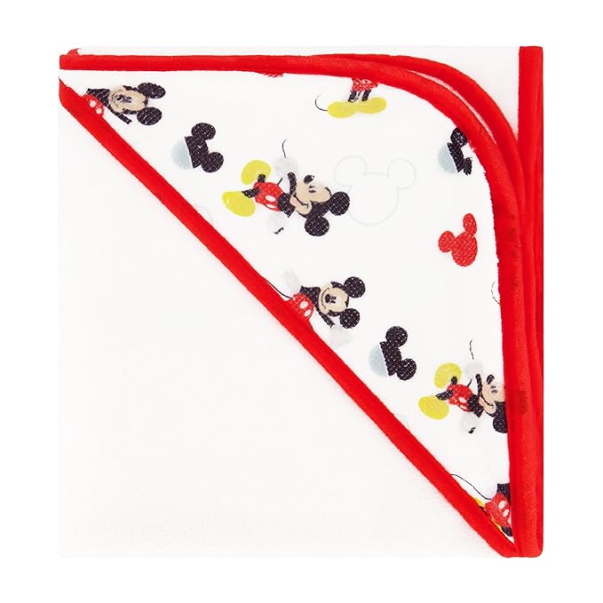 Disney Cudlie Baby Boy Mickey Mouse 2 Pack Rolled/Carded Hooded Towels in Happy Place Print