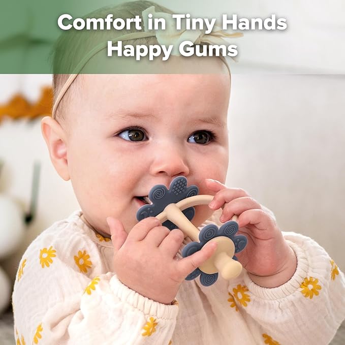 haakaa Silicone Teething Toy,Nipple-Shaped End for Gum Massage,360° Baby Toothbrush Head for Self-Brushing Training,Easy to Grip-Steel Blue