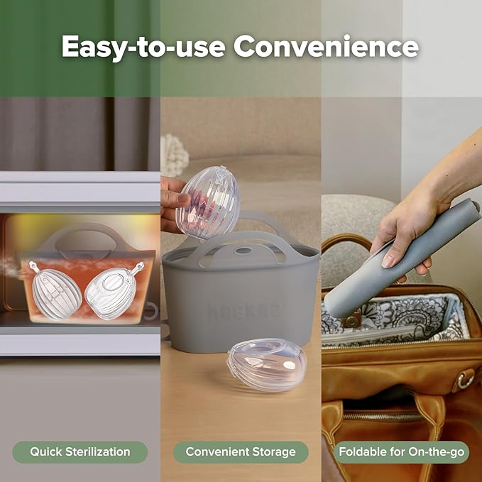 haakaa Wearable Silicone Breast Pump with Steriliser Bag, 2-in-1 Hands-Free Passive Breast Milk Catcher for Nursing Mom, Breastfeeding Essentials, 2-Pack 75ml Pumps & 1 Steriliser Bag