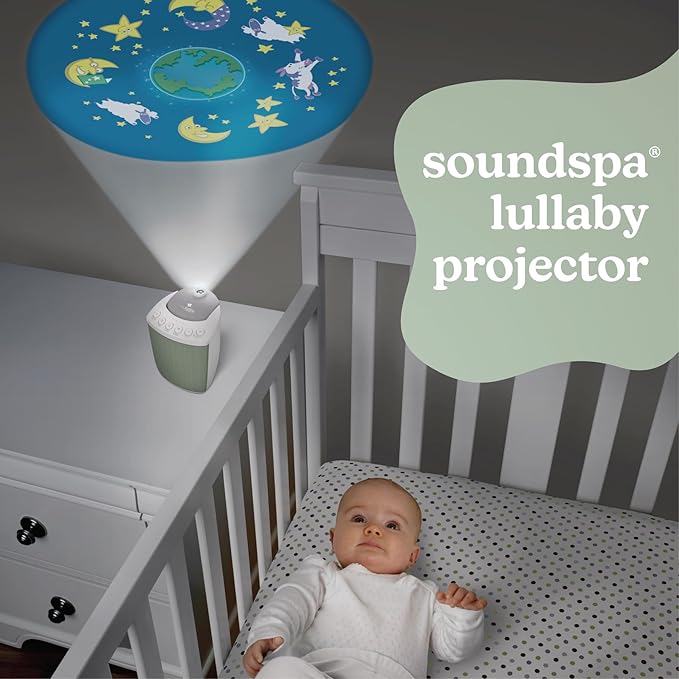 MyBaby SoundSpa Lullaby 2-in-1 Projector & Sound Machine with 8 Soothing Sounds, Adjustable Volume, Rotating Night Light Projector with 3 Calming Images, Auto-Off Timer, by Homedics