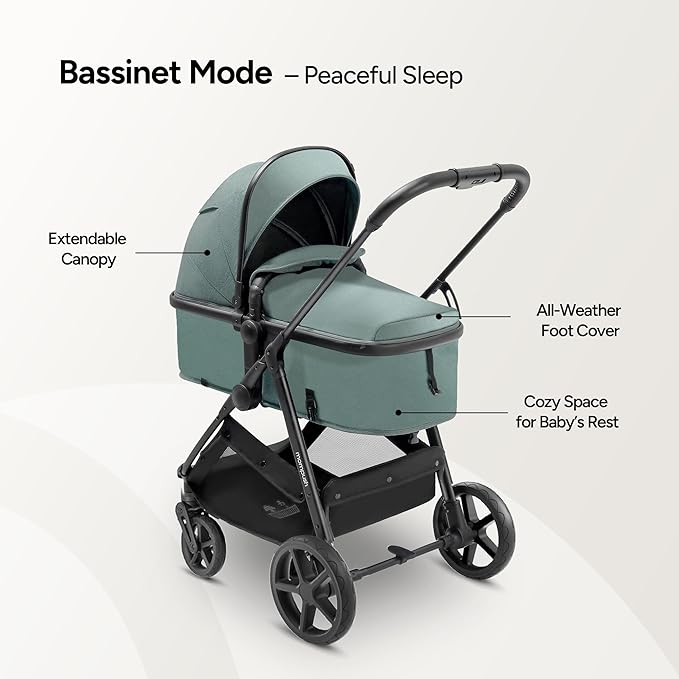 Mompush Wiz 2 in 1 Baby Stroller with Bassinet Mode, Convertible Infant Stroller for Newborn and Toddler with Reversible Seat and Large UPF 50+ Canopy