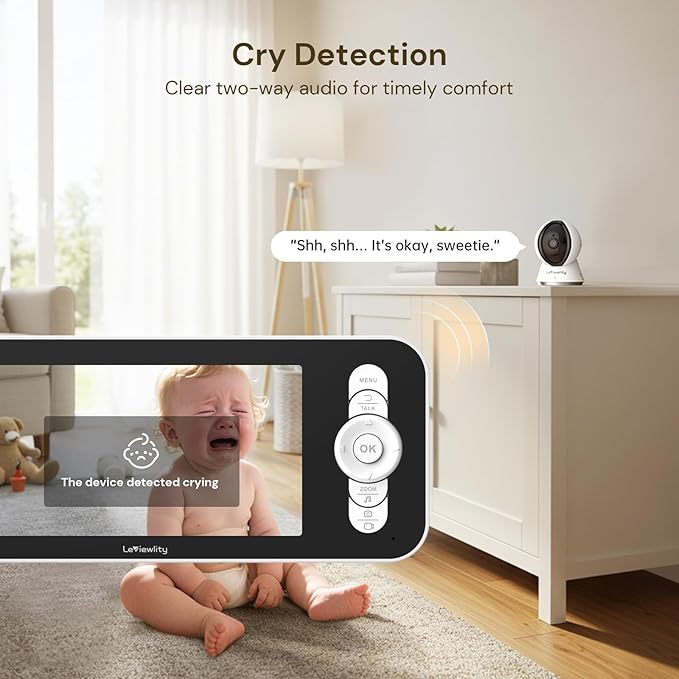 Leivewlity Baby Monitor No WiFi with Camera and Audio, 5" 1080P HD Screen with 1100ft Range, 5000mAh Battery, 8X Zoom, Infrared Night Vision, VOX, 2-Way Talk, Photo & Video Record for Crib, Nursery