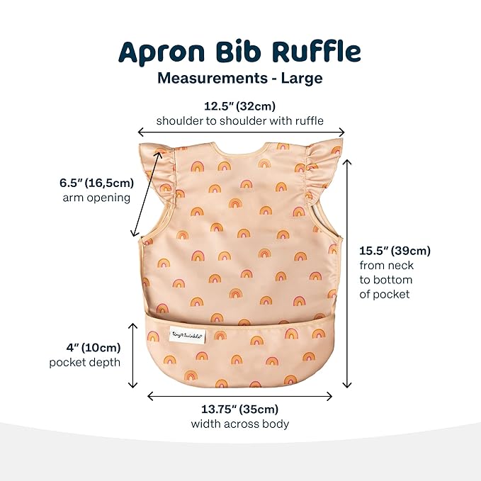 Tiny Twinkle Short Sleeve Apron Baby & Toddler Bib for Girls – Waterproof, Mess-Proof Bibs for Eating & Feeding, Machine Washable,Perfect Holiday Gift (Boho Rainbow, 2-4Y)