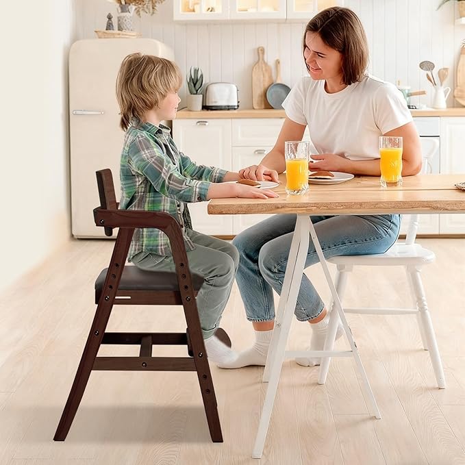 Solid Wood high Chairs for Toddlers,High Chair Grows with Kid for Dining, Study Chair for Children, Walnut Color