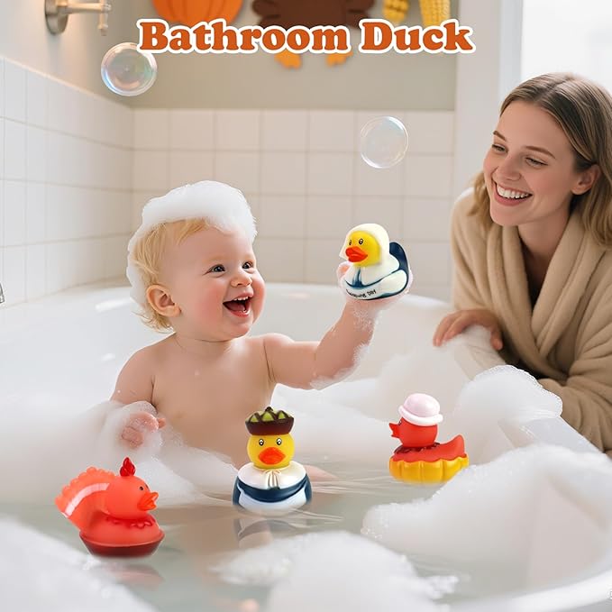 Thanksgiving Rubber Ducks for Jeeps | 24Pc Bulk Turkey Duck Toys for Toddlers & Kids | Ducking Party Favors, Bathtub & Pool Fun, Baby Shower Games, Tiny Fall Decor and Gifts (Non-Toxic)