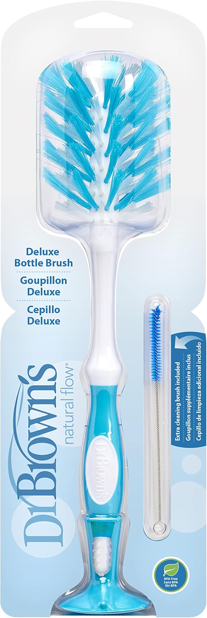 Dr. Brown's Deluxe Baby Bottle Brush with Anti-Colic Vent Cleaning Brush, Soft and Sturdy Bristles, BPA Free, Blue, 3 Pack