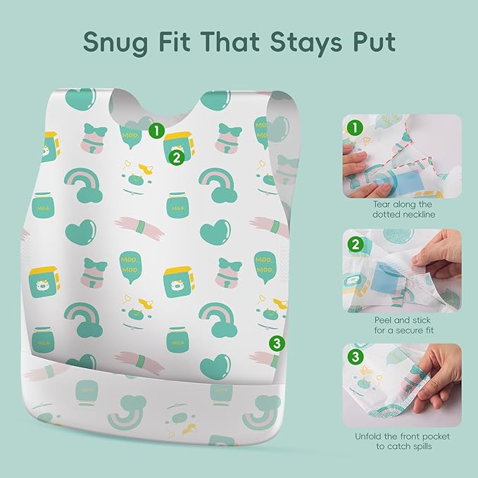 KIIS Disposable Baby Bibs for Travel - Waterproof Baby Smock Bibs for Eating, Toddlers & Kids - Travel & Daycare Essentials