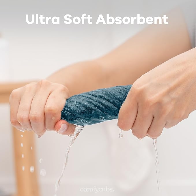 Comfy Cubs Muslin Baby Washcloths 10 Pack - Soft 6-Layer Cotton Wash Cloths for Sensitive Skin - 10"x10" Large, Gentle, Absorbent Infant Essentials for Newborn and Toddlers - Neptune