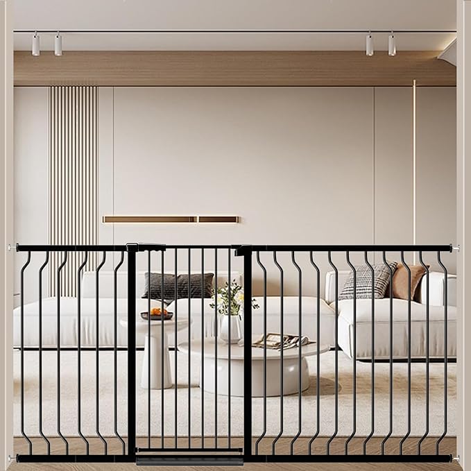 ALLAIBB Black 40.55" Extra Tall Wide 57.48-73.62" Baby Gate Pressure Mounted Walk Through Child Kids Safety Toddler Tension Pet Dog Gates with Extension for Doorways Kitchen