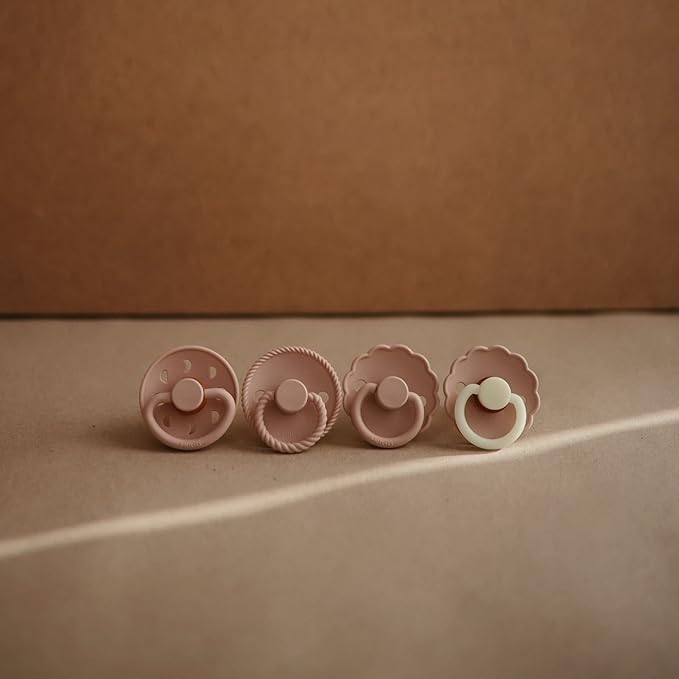 FRIGG Daisy Night Natural Rubber Baby Pacifier | Made in Denmark | BPA-Free (Portobello/Croissant, 6-18 Months) 2-Pack