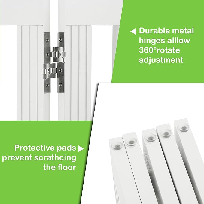 SPIRICH 120" Extra Wide 28" Tall Dog Gate Indoor, Dog Gates for Doorways, Stairs, The House, Wooden Freestanding Foldable Pet Gate, Step Over Puppy Gate, 5 Panels, White
