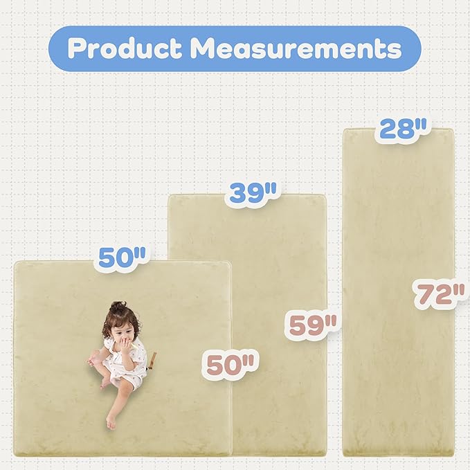1.3" Thick Baby Floor Play Mat 50x50, Basic Padded Foam Mat for Tummy Time Crawling, Non Slip Cushioned for Babies Toddlers Infants Kids (Cream)