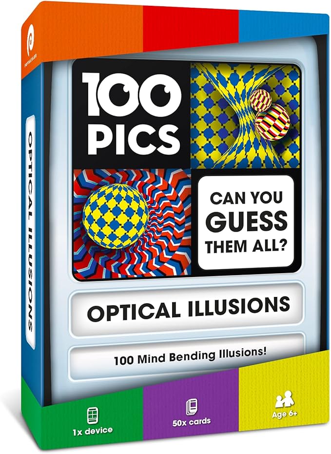 100 PICS Optical Illusions - Perfect Stocking Stuffer for Teens and Kids |100 Mind-Blowing Illusions | Contains 50 Cards in a Slide Reveal case | Ideal Gift for Travel
