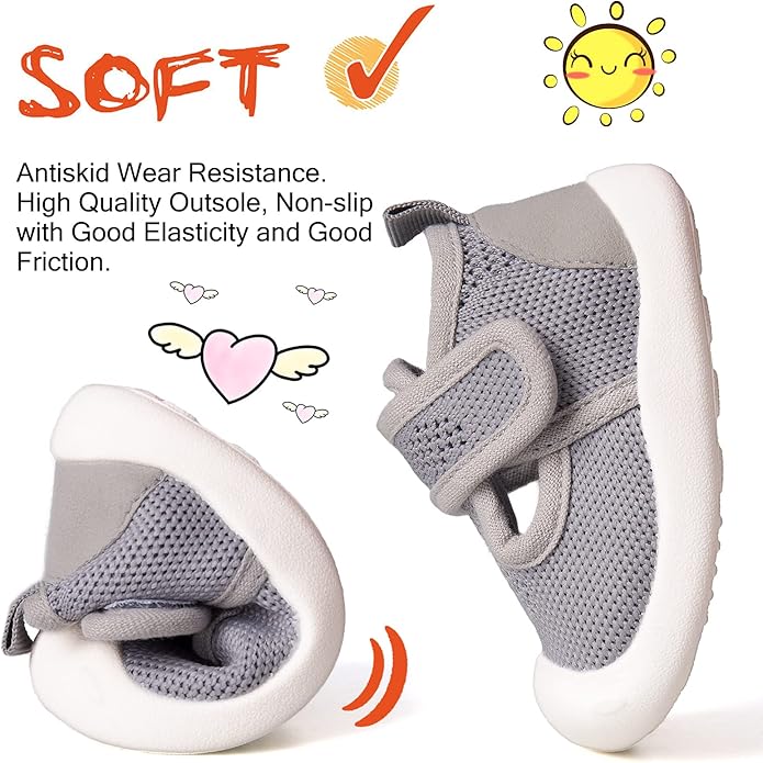 Baby First-Walking Shoes 1-4 Years Kid Shoes Trainers Toddler Infant Boys Girls Soft Sole Non Slip Cotton Canvas Mesh Breathable Lightweight TPR Material Slip-on Sneakers Outdoor