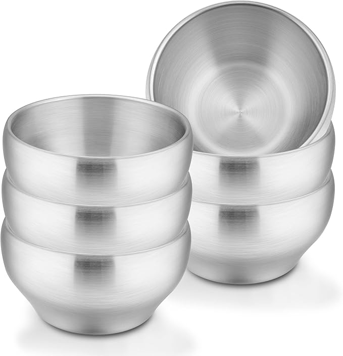 LIANYU Stainless Steel Kids Bowls, 12oz Small Kids Toddler Bowls Set of 6, Double-walled Stainless Steel, Feeding Child Dinner Lunch, Soup, Snack, Dishwasher Safe