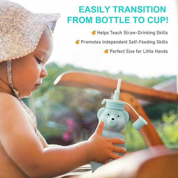 Honey Bear Silicone Straw Cup, Babies Water Drinking Cup, 8-Ounce Therapy Sippy Bottles for Speech and Feeding Training, BPA Free & Dishwasher Safe (PINK)