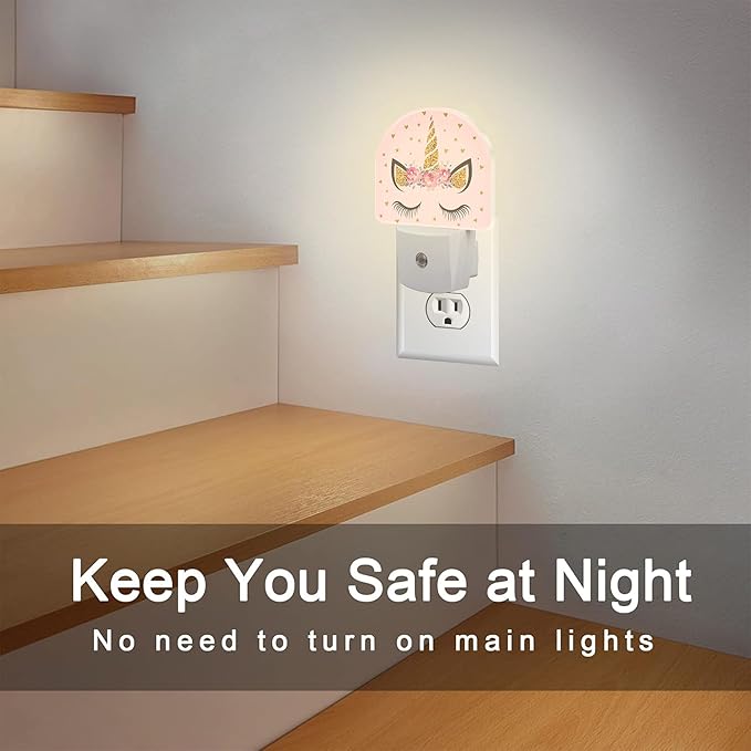 Glitter Unicorn with Flowers Night Light for Kids,Beautiful Unicorn Eyelash Night Light Plug in with Dusk to Dawn Sensor,0.5w Energy Saving Nightlight for Hallway Stairway Kitchen Bedroom