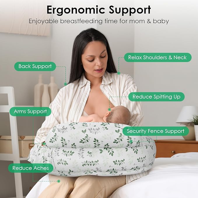 Nursing Pillow for Breastfeeding, Original Breastfeeding Pillows for Support Mom and Baby, Nursing Pillows with Adjustable Waist Strap, Pocket and Removable Soft Cover, White