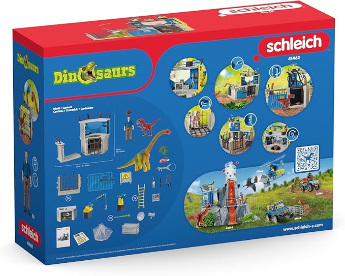 Schleich Dinosaurs - 72PC Large Dinosaur Research Station Playset - Interactive Toy Set with Action Figure and 2 Realistic Movable Dino Figurines for Boys and Girls - Kids Ages 5+ | 41462