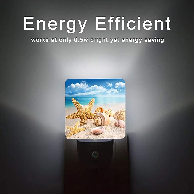 Starfish and Seashells Beach Night Light,Night Lights Plug into Wall for Boys Girls, Led Lights Indoor Home Decor 0.5W Nightlight Sleep Friendly