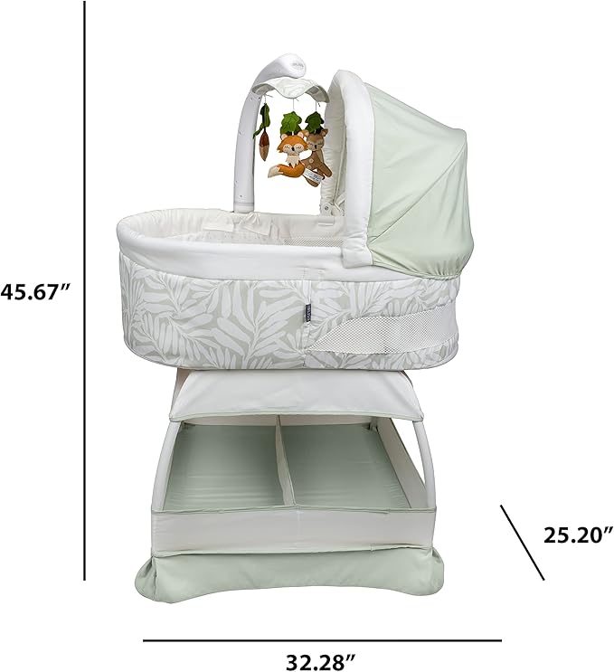 Baby Sweetli Calm Infant Bassinet Bedside Crib Sleeper with Cry Recognition, Electric Mobile with Deluxe Toys, Music, Nightlights, Vibration (Sage Fern Leaves)