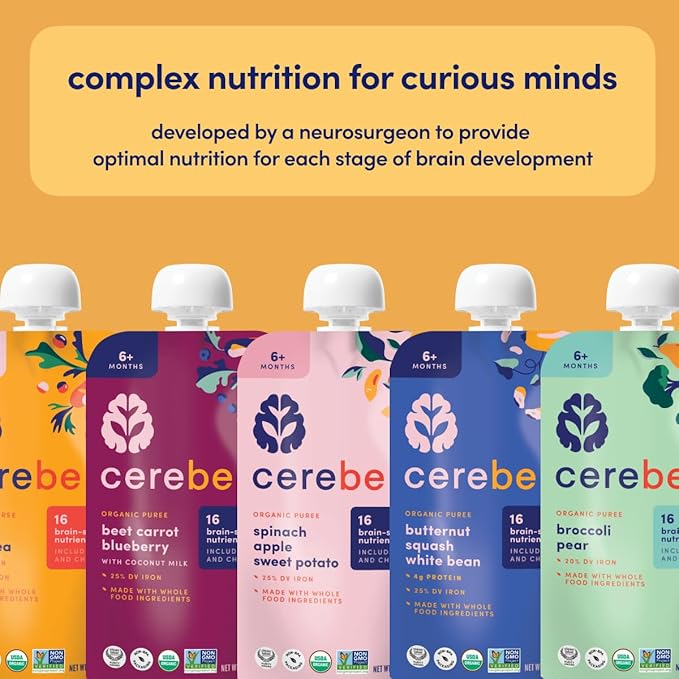 Cerebelly Baby Food Pouches, Veggie Purees for Toddlers, No Added Sugar, Fiber, Non-GMO, 4 Ounce BPA-Free, Carrot Chickpea, 18 Count