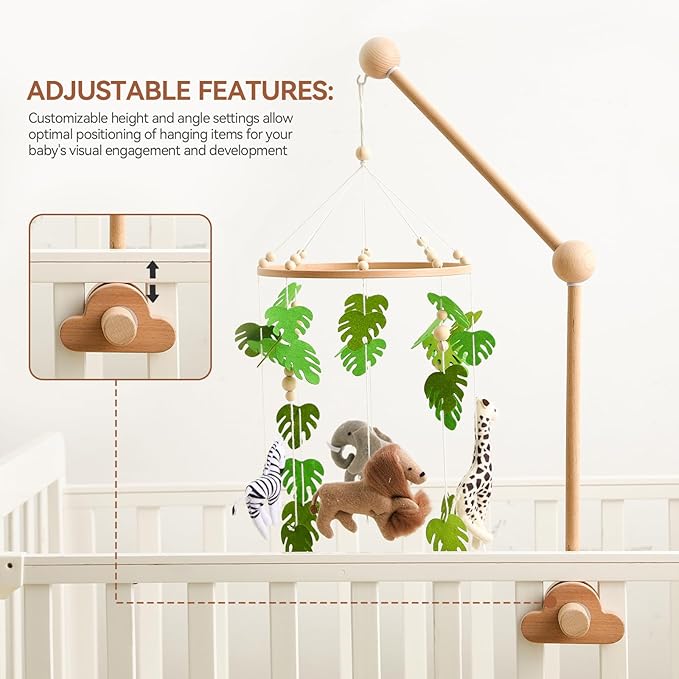 OESSUF Baby Crib Mobile Arm, 27 Inch Adjustable Wood Hanger, White Cloud Design, Nursery Mobile Holder for Cot Bed (Wooden)
