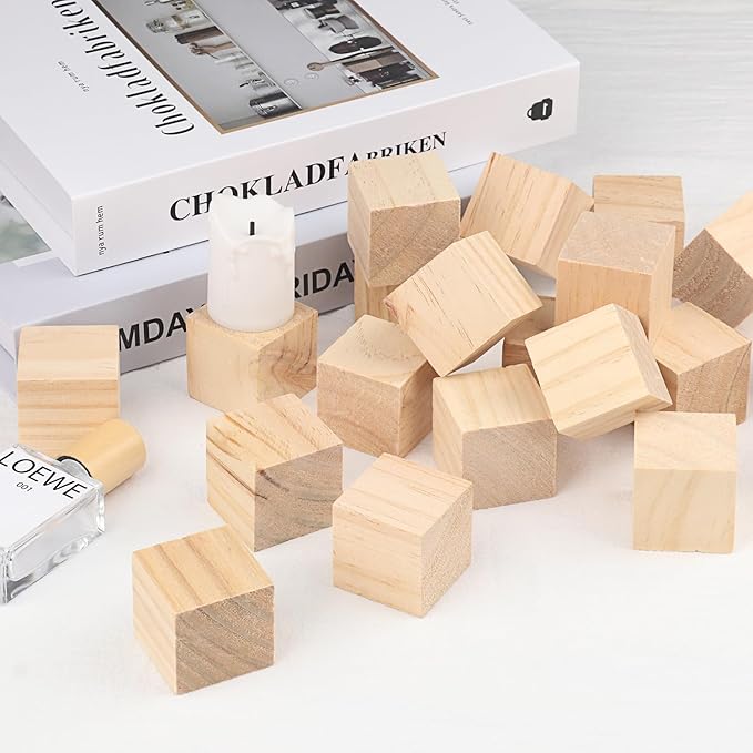 72 Packs Wooden Blocks for Crafts, 1.57 Inch Pine Wood Cubes, 4 x 4 x 4 cm Wooden Cubes for Paint, Stamp, Decorate, DIY Projects and Personalized Gifts,by GNIEMCKIN.