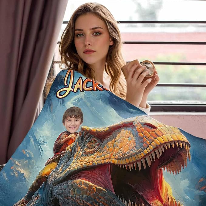 Personalized Baby Blanket with Name Photo for Boys, Soft Plush Receiving Blanket for Son Grandson, Custom Nursery Crib Blanket for Kids, Personalized Baby Gifts for Infant Newborn Shower Birthday