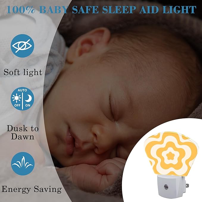 Retro Flower Swirl Night Light Plug into Wall, Yellow Flowers Night Light with Dusk to Dawn Sensor for Kid Girls Boys Women Men Bedroom, Hallway, Kitchen, Bathroom, Stairs Decor