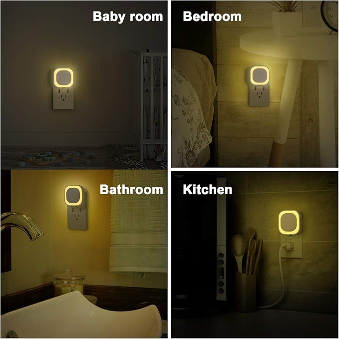 2 Pack Warm White Night Light, Gentle Eye-Care with Dimmable Soft Glow & Indirect Reflection, Auto Dusk to Dawn Sensor, Plug in Nightlight for Nursery, Kids Room, Bedroom, Hallway