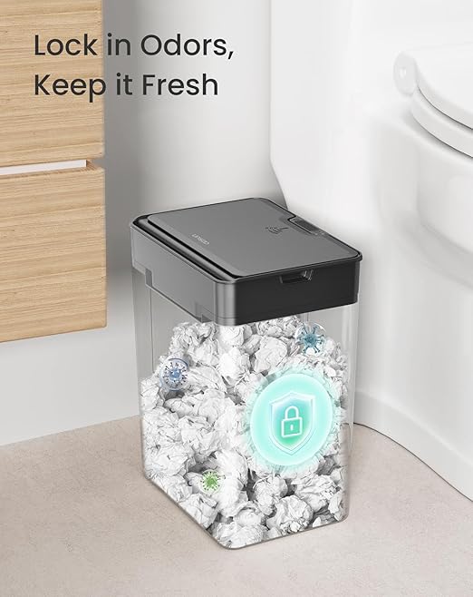Cesun 2 Pack 4 Gallon Bathroom Trash Can with Lid, Small Automatic Trash Can, Touchless Motion Sensor Garbage Can, Black Plastic Waste Basket for Bathroom, Bedroom, Toilet, Office, Rv
