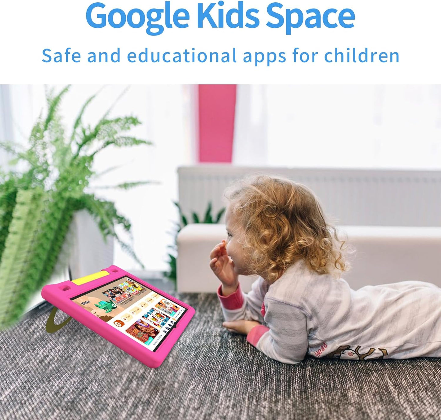 JREN Kids Table 10.1" ｜Android 14 Tablet for Kids｜64GB Storage｜Octa-Core｜WiFi ｜Cameras｜Parental Control｜Kids Content｜Case Included Great Gift for Children Ages 3-12 Years Old Pink